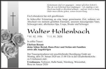 Traueranzeige von Walter Hollenbach von Südthüringer Presse