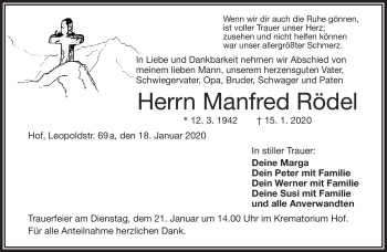 Traueranzeige von Manfred Rödel von Frankenpost