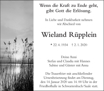 Traueranzeige von Wieland Rüpplein von Frankenpost