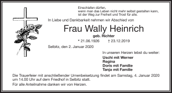 Traueranzeige von Wally Heinrich von Frankenpost