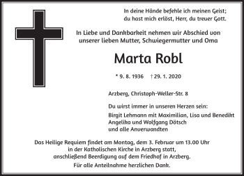 Traueranzeige von Marta Robl von Frankenpost