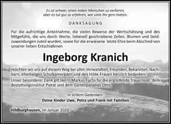 Traueranzeige von Ingeborg Kranich von Südthüringer Presse