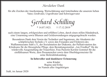 Traueranzeige von Gerhard Schilling von Südthüringer Presse