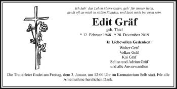 Traueranzeige von Edit Gräf von Frankenpost