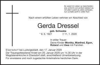 Traueranzeige von Gerda Dressel von Neue Presse Coburg