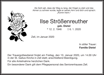 Traueranzeige von Ilse Strößenreuther von Frankenpost