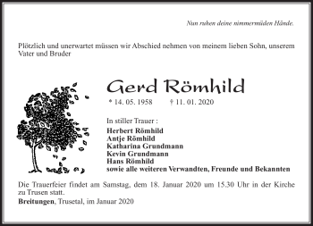 Traueranzeige von Gerd Römhild von Südthüringer Presse