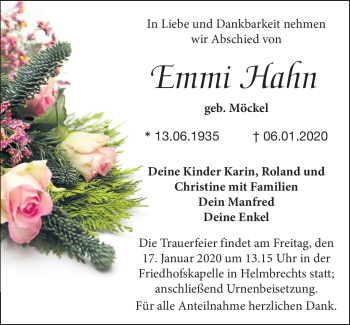 Traueranzeige von Hahn Emmi von Frankenpost