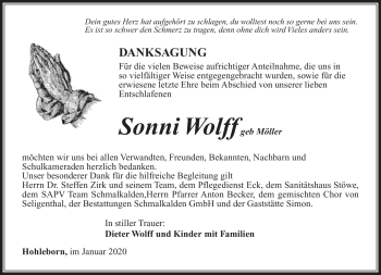 Traueranzeige von Sonni Wolff von Südthüringer Presse