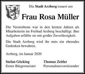 Traueranzeige von Rosa Müller von Frankenpost