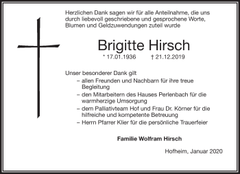 Traueranzeige von Brigitte Hirsch von Frankenpost