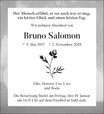 Traueranzeige von Bruno Salomon von Südthüringer Presse