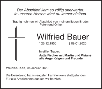 Traueranzeige von Wilfried Bauer von Neue Presse Coburg