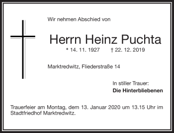 Traueranzeige von Heinz Puchta von Frankenpost