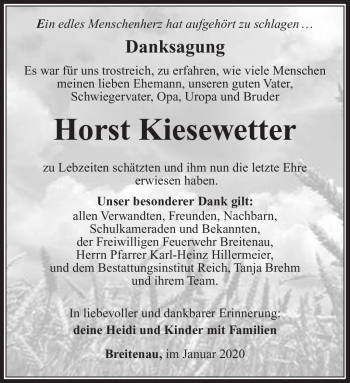 Traueranzeige von Horst Kieswetter von Neue Presse Coburg