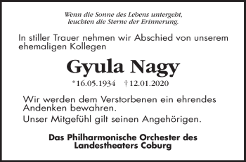 Traueranzeige von Gyula Nagy von Neue Presse Coburg