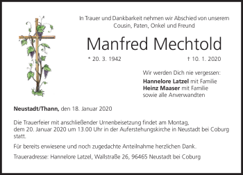 Traueranzeige von Manfred Mechthold von Neue Presse Coburg