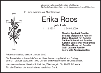 Traueranzeige von Erika Roos von Neue Presse Coburg