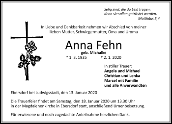 Traueranzeige von Anna Fehn von Neue Presse Coburg