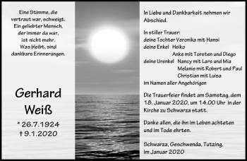 Traueranzeige von Gerhard Weiß von Südthüringer Presse
