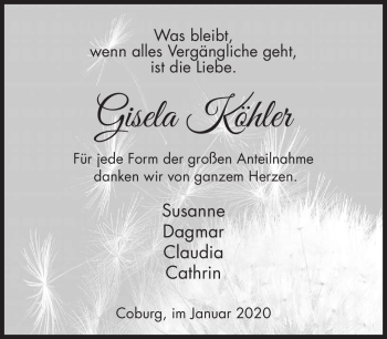 Traueranzeige von Gisela Köhler von Neue Presse Coburg