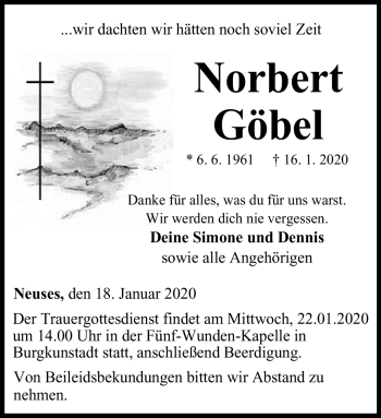 Traueranzeige von Norbert Göbel von Neue Presse Coburg