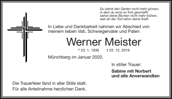 Traueranzeige von Werner Meister von Frankenpost