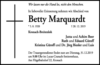 Traueranzeige von Betty Marquardt von Neue Presse Coburg