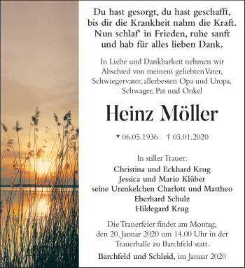 Traueranzeige von Heinz Möller von Südthüringer Presse