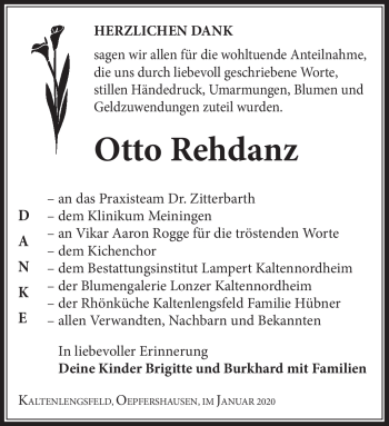 Traueranzeige von Otto Rehdanz von Südthüringer Presse