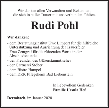Traueranzeige von Rudi Pohl von Südthüringer Presse