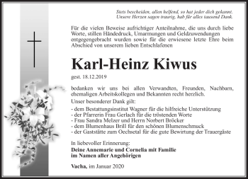Traueranzeige von Karl-Heinz Kiwus von Südthüringer Presse
