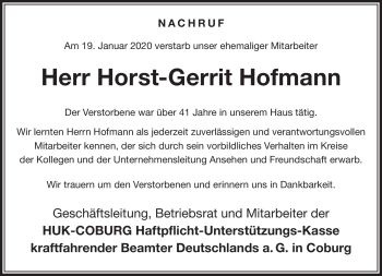 Traueranzeige von Horst-Gerrit Hofmann von Neue Presse Coburg