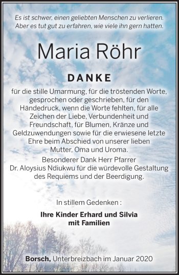 Traueranzeige von Maria Röhr von Südthüringer Presse