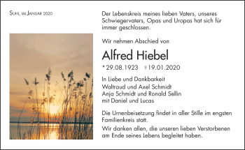 Traueranzeige von Alfred Hiebel von Südthüringer Presse