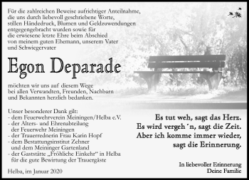 Traueranzeige von Deparade Egon von Südthüringer Presse