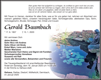 Traueranzeige von Gerald Baumbach von Südthüringer Presse