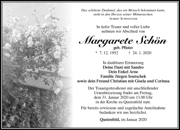 Traueranzeige von Margarete Schön von Südthüringer Presse