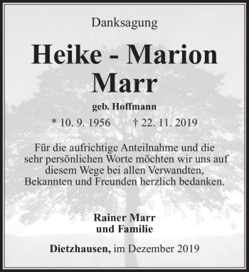 Traueranzeige von Heike Marr von Südthüringer Presse