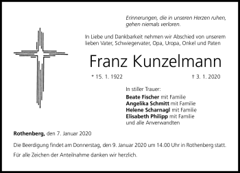 Traueranzeige von Franz Kunzelmann von Neue Presse Coburg