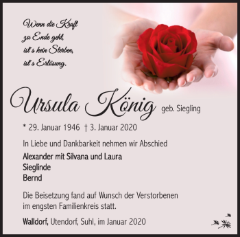 Traueranzeige von Ursula König von Südthüringer Presse