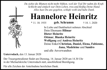 Traueranzeige von Hannelore Heinritz von Neue Presse Coburg