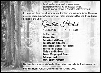 Traueranzeige von Günther Herbst von Südthüringer Presse