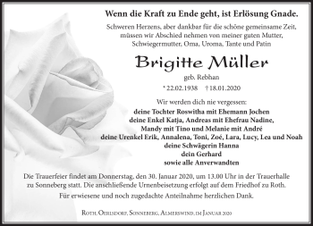 Traueranzeige von Brigitte Müller von Südthüringer Presse