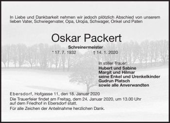Traueranzeige von Oskar Packert von Neue Presse Coburg