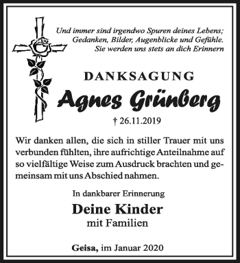 Traueranzeige von Anges Grünberg von Südthüringer Presse