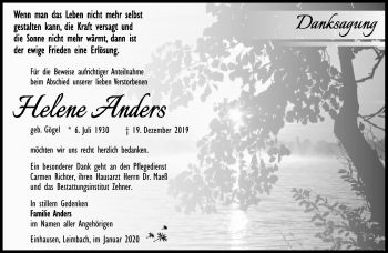 Traueranzeige von Helene Anders von Südthüringer Presse