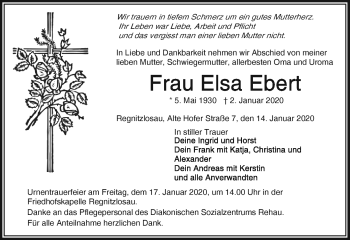 Traueranzeige von Elsa Ebert von Frankenpost