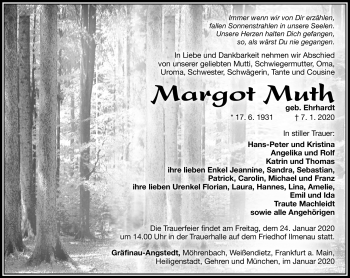 Traueranzeige von Margot Muth von Südthüringer Presse