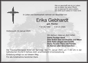 Traueranzeige von Erika Gebhardt von Frankenpost
